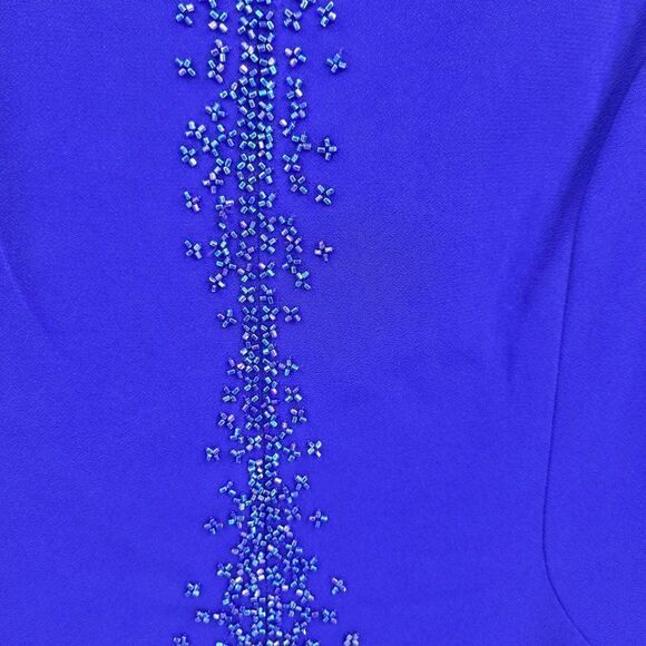 Vintage 80's Daymor Couture Gown 6 Blue Peplum Beaded Front Slit Modest Sexy - Picture 7 of 17